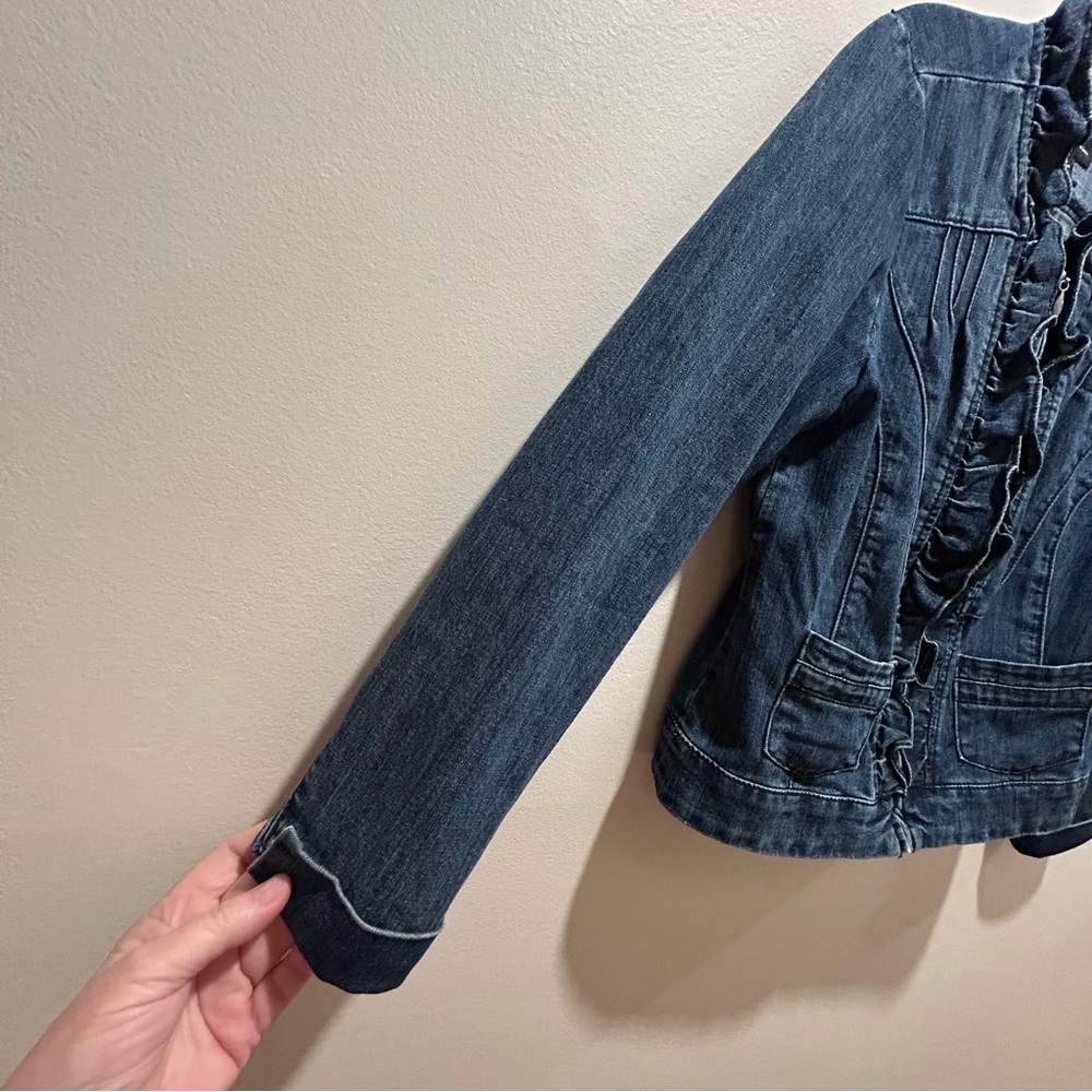Christiana Zinn Blue Denim Zippered Jacket w/ Ruffles & Pin Tucks - Size PM - Picture 6 of 12